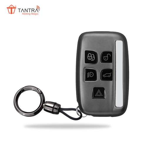 TANTRA TPU Key Cover and Round Key Chain Compatible With Jaguar XF XJ XE F-PACE F-Type Range Rover Evoque Velar Discovery LR4 Land Rover Sport 5 Button Flip Key (Grey)