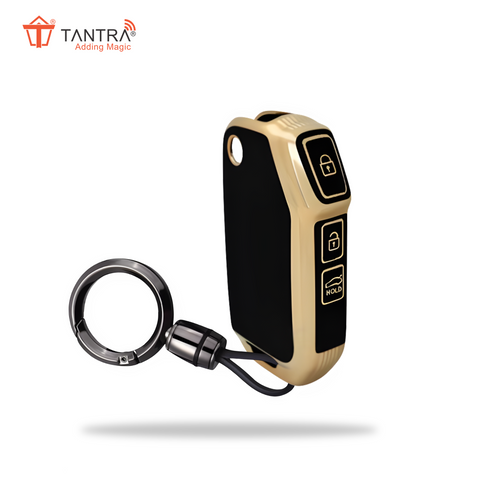 TANTRA TPU Key Cover and Round Key Chain Compatible With Kia 3 Button Flip Key (Black )
