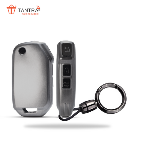 TANTRA TPU Key Cover and Round Key Chain Compatible With Kia 3 Button Flip Key (Grey)