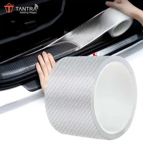 TANTRA Premium Carbon Fiber Rubber Car Sticker – Entry Guard Protector Strip, Door Sill Protector, Anti-Scratch Bumper Guard, 5M PVC Scuff Plate Tape (White)