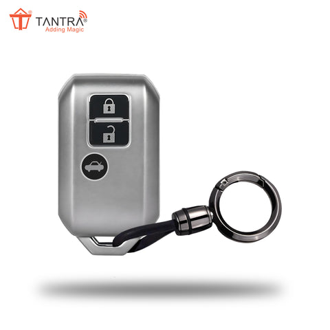 TANTRA TPU Key Cover and Round Keychain Compatible for Suzuki, Baleno, XL6, Swift, Ertiga, 3 Button Smart Key Cover (Grey)
