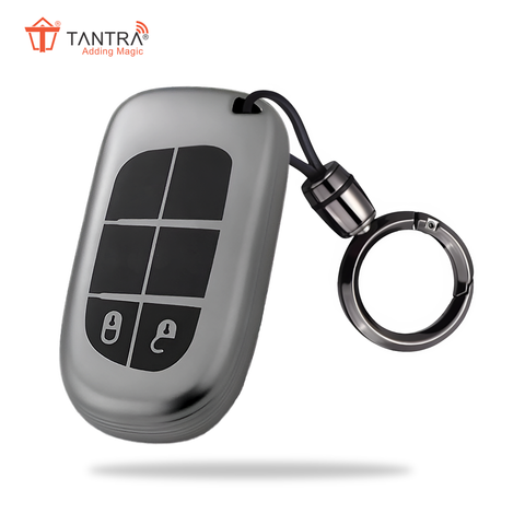 TANTRA TPU Key Cover and Round Key Chain Compatible With Jeep Meridian, Compass, Trailhawk, 2 Button Flip Key (Grey)