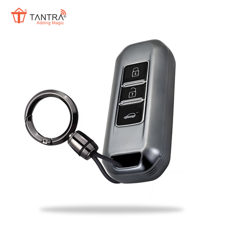 TANTRA TPU Key Cover and Round Key Chain Compatible with  Morris Garages MG Hector, 3 Button Flip Key (Grey)