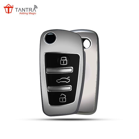 TANTRA TPU Key Cover  Compatible with  Audi A1 A3 A6 Q2 Q3 Q7 TT TTS R8 S3 S6 RS3 3 Button Flip Key (Grey)