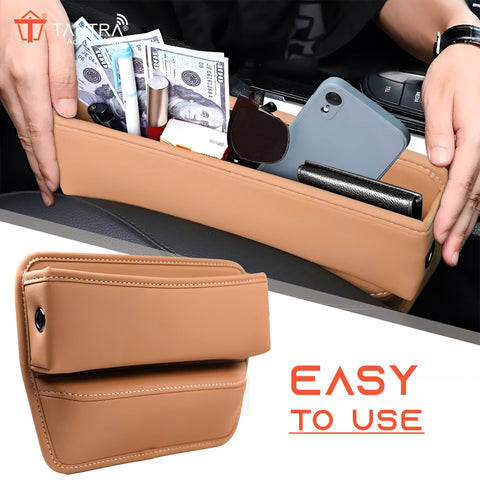 TANTRA Car Seat Gap Filler Organizer - Premium PU Leather Storage Box for Phone Combo( Tan)