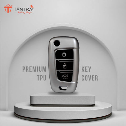 TANTRA TPU Key Cover Compatible With Hyundai Elantra 3 Button Flip Key (Grey)
