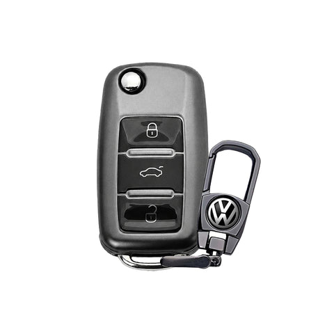 TANTRA Premium TPU Key Cover and Metal Key Chain Compatible With Skoda & Volkswagen 3 Button Flip Key | Compatible with Polo, Vento, Jetta, Ameo, Passat, Rapid, Laura, Superb, Octavia, Fabia & Yeti