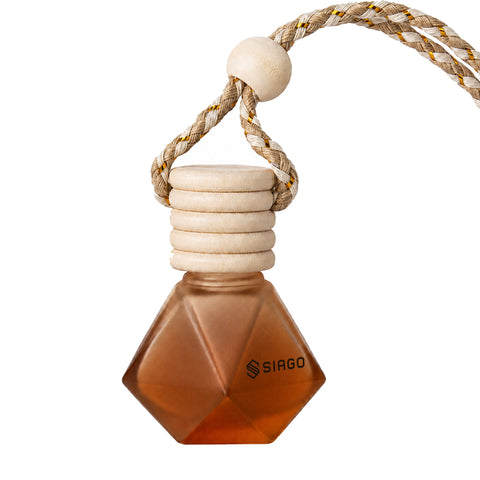 TANTRA Car Perfume Hanging Pod Chandan Fragrance | Premium Car Air Freshener | Natural Essential Oils | Glass Bottle with Wooden Diffuser Lid | Long Lasting Up to 60 Days | Car, Office, Home