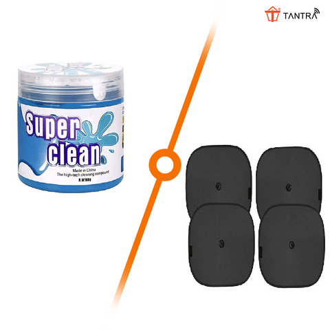 TANTRA Car Accessories Combo Kit with Car Sunshade 4pcs, Car Cleaning Gel Box Combo