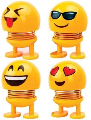 TANTRA Spring Cute Smiley Doll Car Ornament Interior Dashboard Decor Bounce (Pack of 4) (Yellow)