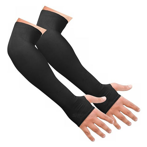 TANTRA Sun Protection Arm Sleeves for Men & Women, UPF 50+ Arm Cover for Biking, Cricket, Cycling, Golf, Outdoor Sports, Comfortable & Breathable Sleeve for UV Protection and Cooling (Black) 1 Pair