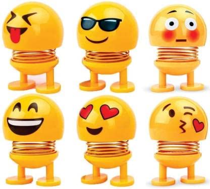TANTRA Spring Cute Smiley Doll Car Ornament Interior Dashboard Decor Bounce (Pack of 6) (Yellow)