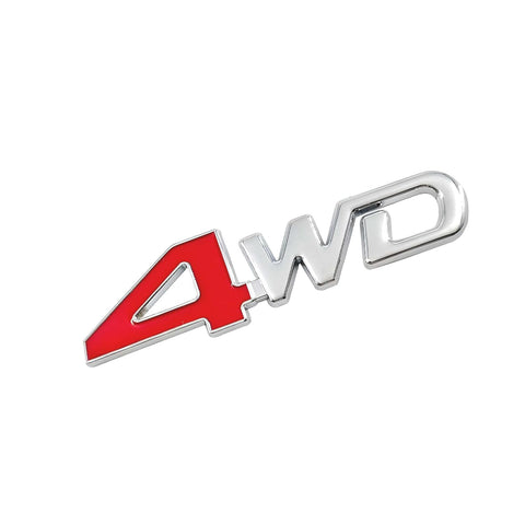 TANTRA Premium 4WD Metal Car Sticker - Durable & Stylish Auto Emblem for Vehicles - Customizable Designs - Easy Installation - Weather-Resistant & Long-Lasting Red & Silver