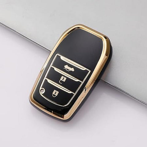 TANTRA TPU Gold Car Key Cover Compatible with Compatible with Fortuner, Innova Crysta,Fortuner Facelift 2021, Fortuner Legender 2021 3 Button Smart Key Cover (Pack of 1, Black-Gold)