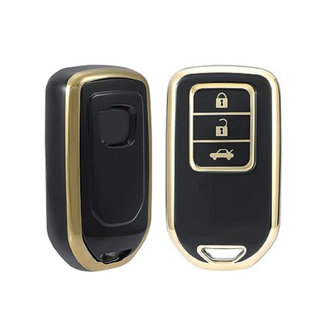 TANTRA TPU car Key Cover Compatible for Honda City, Civic, Jazz, Amaze, CR-V, BR-v, WR-V with 3 Button Smart Key (Gold Black)