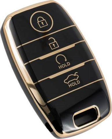 TANTRA TPU Key Cover Compatible with Kia Seltos, Sonet, Carens, Carnival 4 Button Smart Key (Hold Button Down) (Black)