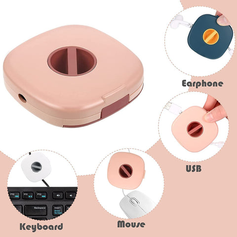 TANTRA Tangle-Free Cord Organizer with Phone Stands Multifunction Cord Management Storage Cases Retractable Cable Winder Organizer for USB Data Cable Power Cords Headphones Cord (Pink)