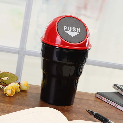 TANTRA Car Trash Can with Lid - Black Trash Bin - Small Size Fits Cup Holder in Console Or Door - Discreet Trash Management for Your Car (Black)