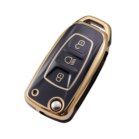 TANTRA TPU Car Key Cover Compatible for Tata Nexon | Altroz | Tiago | Punch | Harrier | Safari | Tigor 3 Button Flip Key Cover (Black)