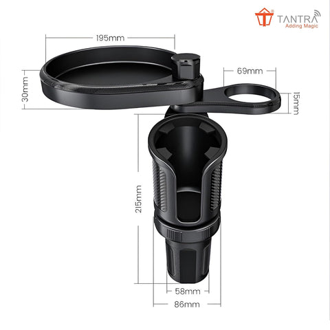 TANTRA Premium Car Cup Holder with Food Tray – 2-in-1 Car Snack & Drink Organizer, Adjustable Swivel Arm, Universal Fit, Detachable Tray for Front Seat Travel, Road Trips, SUVs & Trucks, ,Car Interior Accessories