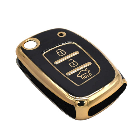 TANTRA TPU Key Cover Compatible for Hyundai i 20, Xcent,Verna Flude 3 Button Flip Smart Key Cover Black