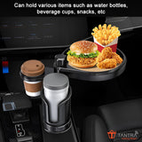 TANTRA Premium Car Cup Holder with Food Tray – 2-in-1 Car Snack & Drink Organizer, Adjustable Swivel Arm, Universal Fit, Detachable Tray for Front Seat Travel, Road Trips, SUVs & Trucks, ,Car Interior Accessories