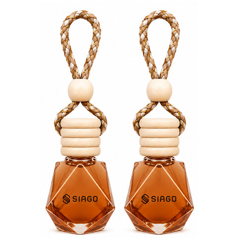 TANTRA Car Perfume Hanging Pod | Chandan Fragrance | Pack of 2 | Premium Car Air Freshener | Natural Essential Fragrance Oils | Glass Bottle with Wooden Diffuser Lid | Lasts Up to 60 Days
