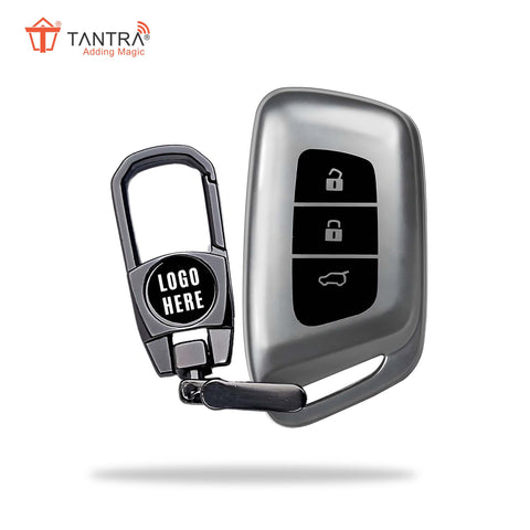 TANTRA TPU Key Cover and Metal Key Chain Compatible With MG Hector | Windsor EV 3 Button Flip Key (Grey)