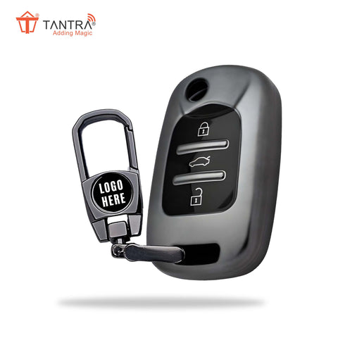 TANTRA TPU Key Cover and Metal Key Chain Compatible with MG Hector, 3 Button Flip Key (Grey)