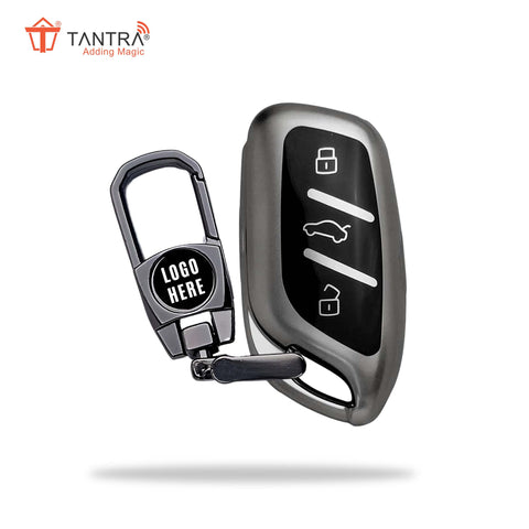 TANTRA TPU Key Cover and Metal Key Chain Compatible with MG ZS EV Electric | Astor 3 Button Flip Key (Grey)