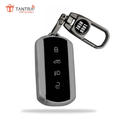 TANTRA TPU Key Cover and Metal Key Chain Compatible with Tata Curvv | Curvv EV Electric 4 Button Smart Key (Grey)