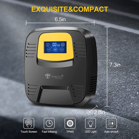 TANTRA Heavy Duty Touch Screen Car Air Compressor Tyre Inflator, DC 12V 120PSI Predator Series Tire Air Pump for Car Tires, Bikes, Bicycles & Other Inflatables- (Black)
