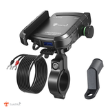 TANTRA S33C Phone Holder with Charger for Motorcycle | Scooter Mobile Phone Holder Mount | Fast USB QC 3.0 Charger & SAE Pin | with 360° Rotation for Maps and GPS Navigation(M8C Black)