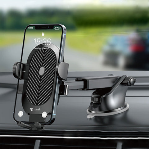 TANTRA TWIST Smart Universal Phone Holder, Mobile Stand for Car (Car Mount) with Quick One Touch Technology (Expandable & Rotatable) with Double Shift Locking for Windscreen, Dashboard & Table Desk (Black).