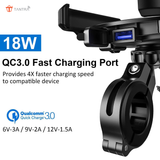 TANTRA S33C Phone Holder with Charger for Motorcycle | Scooter Mobile Phone Holder Mount | Fast USB QC 3.0 Charger & SAE Pin | with 360° Rotation for Maps and GPS Navigation(M8C Black)