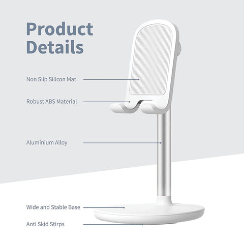 TANTRA Mobile Stand for Table, Desktop Mobile Stand, Phone and Tablet Holder for HomeOffice. for Phones & Tablets with Adjustable Multi-Angle Stand (White)