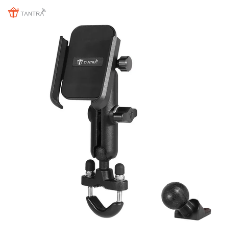 TANTRA S24A Phone Holder 360°Rotation U-Bolt Base Aluminum Alloy Material for to All Without Case Smartphone/Material Sturdy Motorcycle Bike Handlebar Phone Mount (Black)