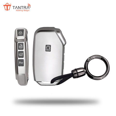 TANTRA TPU Key Cover and Round Keychain Compatible for Kia Ceed Cerato Forte NIRO Seltos Sorento Soul Sportage Telluride K5 5 Button Smart Key (Grey)