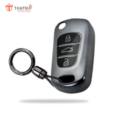TANTRA TPU Key Cover and Round Key Chain Compatible With Hyundai Elantra 3 Button Flip Key (Grey)