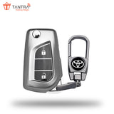 TANTRA TPU Key Cover and Metal Keychain Compatible for Toyota Corolla | Altis | Innova Crysta 2 Button Car Smart Key (Grey)