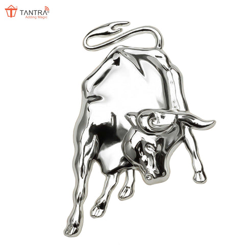 TANTRA Premium Ox Bull Metal Car Sticker - Durable & Stylish Auto Emblem for Vehicles - Customizable Designs - Easy Installation - Weather-Resistant & Long-Lasting Silver SIA422