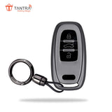 TANTRA TPU Key Cover and Round Key Chain Compatible with Audi A4, A6, A8L, Q5, A5, A7, A8, S5, S7 3 Button Flip Key (Grey)