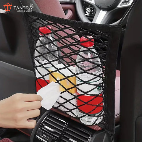 TANTRA Single-Pocket Car Mesh Organizer – Backseat Net Bag, Barrier for Pets & Kids, Tissue & Purse Holder, Driver Storage Pouch, Car Divider