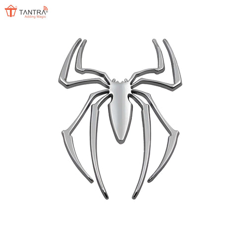 TANTRA  Premium Spider Metal Car Sticker - Durable & Stylish Auto Emblem for Vehicles - Customizable Designs - Easy Installation - Weather-Resistant & Long-Lasting Silver SIA425