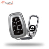 TANTRA TPU Key Cover and Metal Keychain Compatible for Tata Nexon | Harrier | Safari | Altroz | Tigor | EV | Punch | Tiago EV Electric 4 Button Smart Key (Grey)