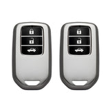 TANTRA TPU Key Cover and Metal Keychain Compatible for Honda City, Civic, Jazz, Amaze, CR-V, BR-v, WR-V with 3 Button Smart Key (Grey Pack of 2)