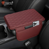 TANTRA Car Armrest Cover Cushion with 2 Storage Bags - Soft, Comfortable, Non-Slip Protector for Vehicle Center Console - Waterproof, Durable, and Stylish (Red)