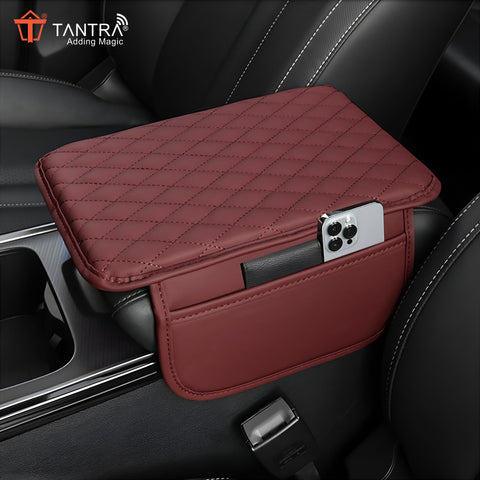 TANTRA Car Armrest Cover Cushion with 2 Storage Bags - Soft, Comfortable, Non-Slip Protector for Vehicle Center Console - Waterproof, Durable, and Stylish (Red)