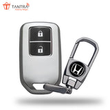 TANTRA TPU Key Cover and Metal Keychain Compatible for Honda BRV | WRV | CRV | Jazz | City 2 Button Smart Key (Grey)