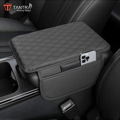 TANTRA Car Armrest Cover Cushion with 2 Storage Bags - Soft, Comfortable, Non-Slip Protector for Vehicle Center Console - Waterproof, Durable, and Stylish (Grey)